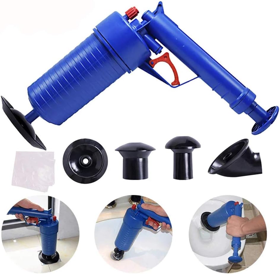Toilet Plunger Kitchen Sink Sewer Dredge Tool, High Pressure Air Drain Pump Pipe Dredge Tools Drain Cleaning Tool with 4 Suckers for Kitchen Bathtub Shower Sink Plunger