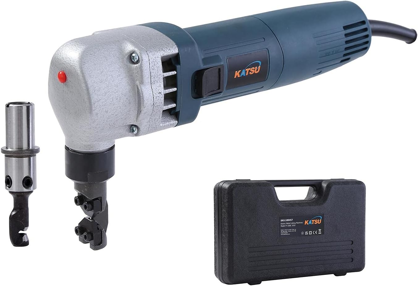 KATSU Electric Nibbler, Twin Head 380W Industrial Quality Copper Aluminium Stainless Steel Sheet Metal Cutter Snip Shears Scissor Cuts 1.8mm Steel Plate 100457