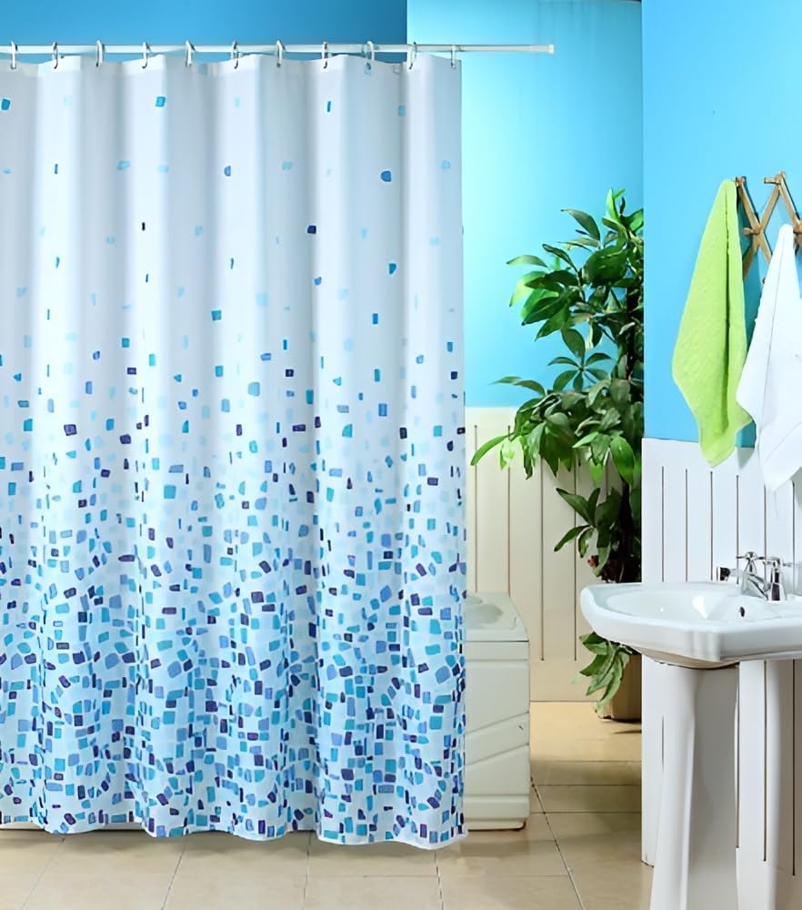 KAV Waterproof Shower Curtain, Mold & Mildew Resistant, Soft Polyester Fabric, Rustproof Eyelets, Ideal Room Decor for Home, Hotel, School - (180x180) cm / (71x71) Inch - Blue Mosaic