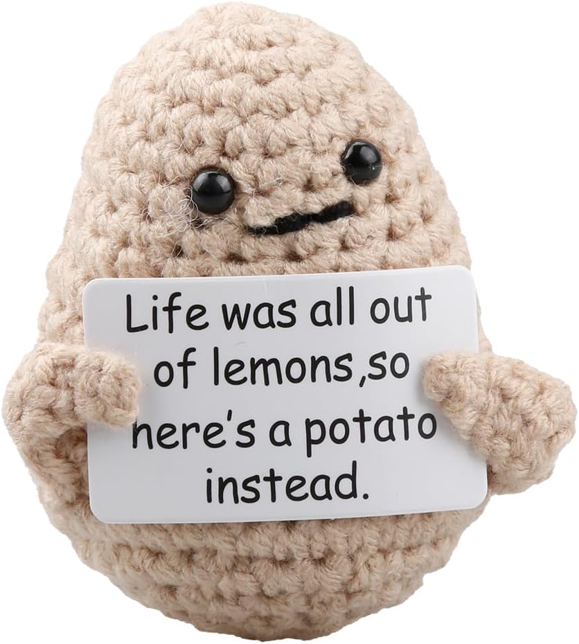 Tabanzhe Funny Positive Potato-Crochet Potato Doll with Positive Card Cute Emotional Support Gift Knitted Potato for Adult Kids Encouragement Decoration Birthday Thanksgiving Christmas