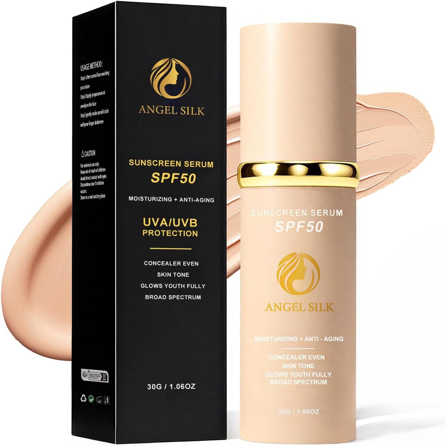 ANGEL SILK Colour Changing Foundation, 4 in 1 Full Coverage Foundation for Mature Skin, Sunscreen Serum Spf 50, Long Lasting Color True Match for Face, Moisturizer Liquid Makeup Skin Tint (1pc)
