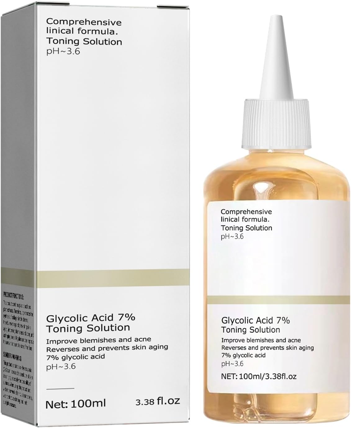 Glycolic Acid 7% Toning Serum, Hydrates Skin, Exfoliates, Blemishes, Skin Care Hyaluronic Acid Serum, Minimises Pores, Fine Lines, Revitalises Skin(100ml)