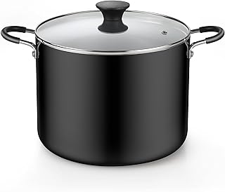 Cook N Home Nonstick Stockpot with Lid 10.5-Qt, Deep Cooking Pot Cookware Canning Stock Pot with Glass Lid, Black