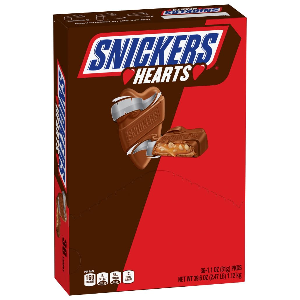 Snickers Milk Chocolate Hearts, 1.10 oz, Pack of 36