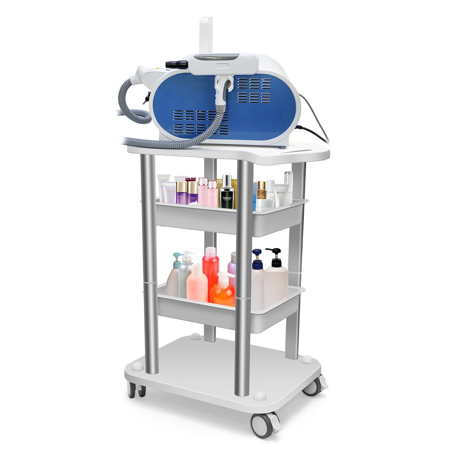 Elitzia Facial Trolley 4-Tier Rolling Spa Cart for Beauty Salon Silver
