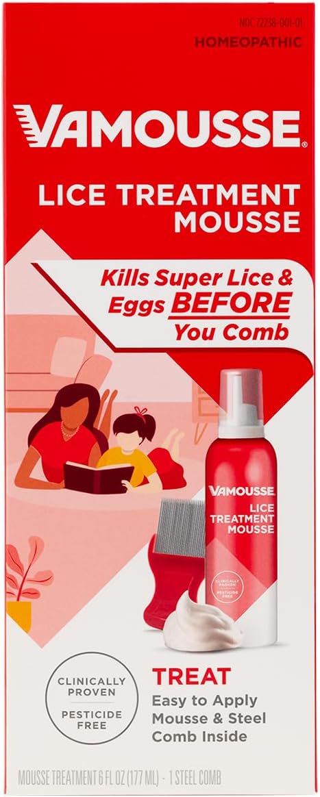 Vamousse Lice Treatment Mousse (6 fl oz), Clinically Proven to Kill Super Lice & Eggs, Easy to Apply & Rinse, Pesticide-Free & Non-Toxic, Includes Reusable Steel Comb