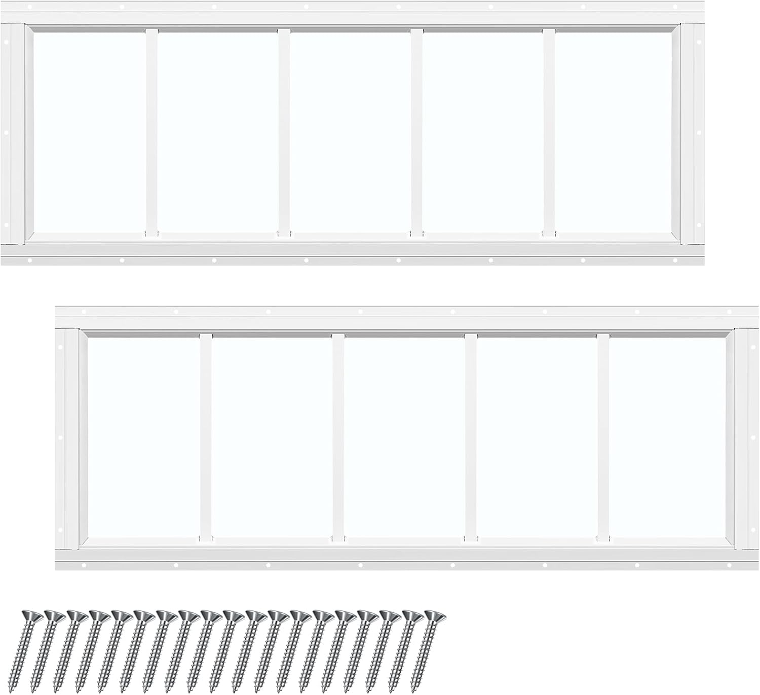 Tandefio 2 Pack 10'' x 29'' White Flush Mount Shed Transom Window with Tempered Glass Household Windows with Screws for Chicken Coop Sheds Barns Playhouse