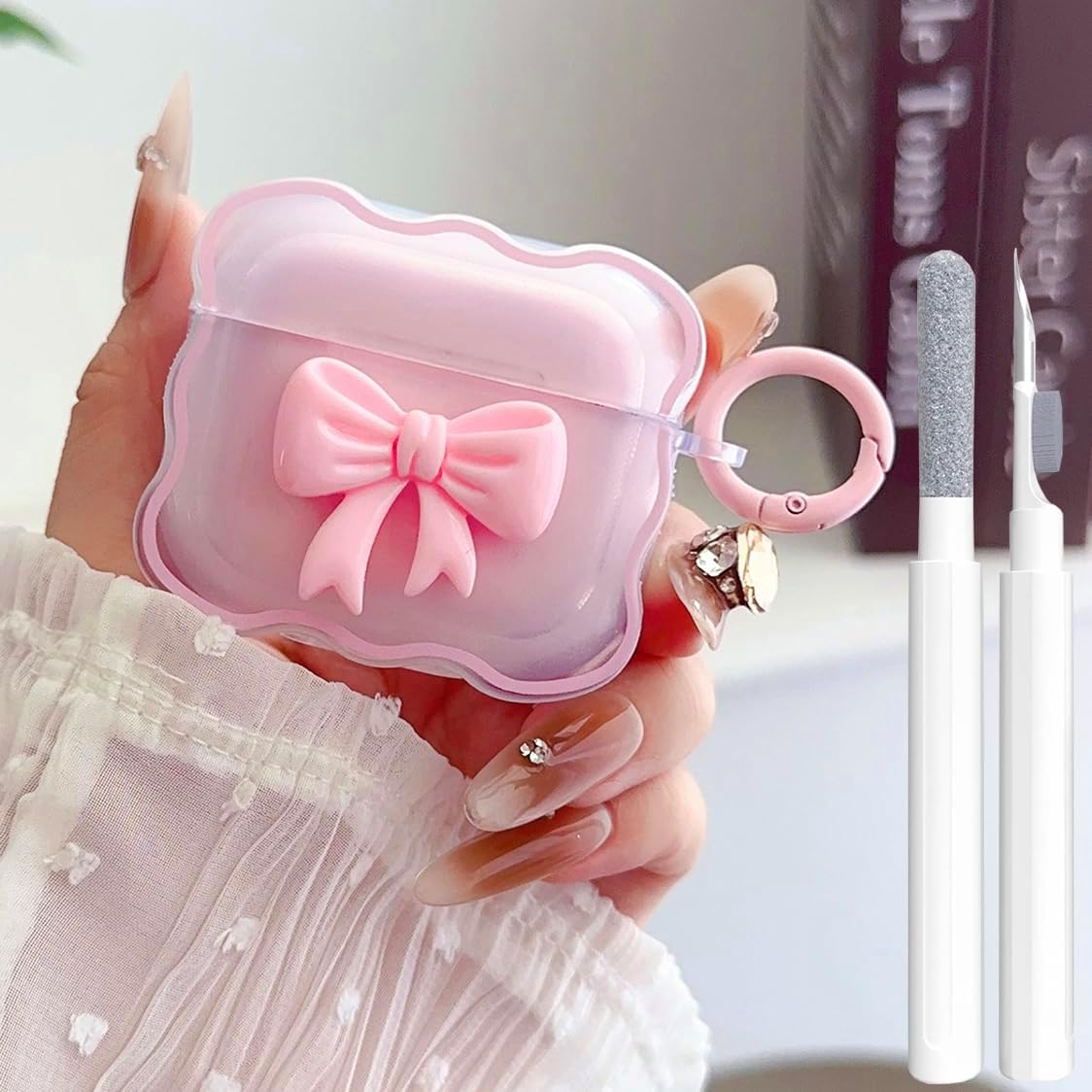 Cute AirPods 4 Clear Case, Girly 3D Bow Design Soft TPU Protective Shockproof Kawaii Apple iPod 4th Generation Cover with Cleaner Kit & Keychain Girls Women