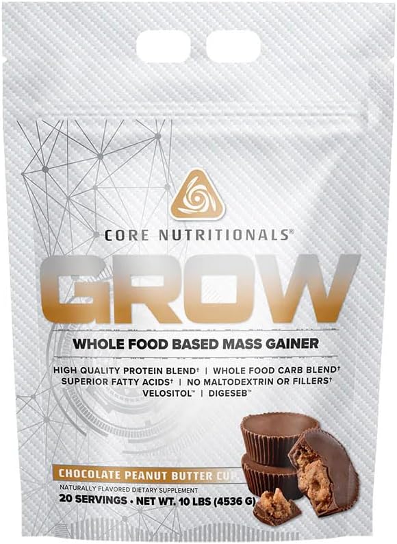 Core Nutritionals Grow Mass Gainer | Whole Food Carb Blend + Protein Blend | Maltodextrin Free | 880 Calories, 50g Protein | 10 Pound (Chocolate Peanut Butter Cup)