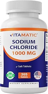 Vitamatic Sodium Chloride 1000mg, 365 Tablets - Salt Tablets, Non-GMO, Gluten Free - Electrolytes Replenisher Hydration Drink (1 Bottle)