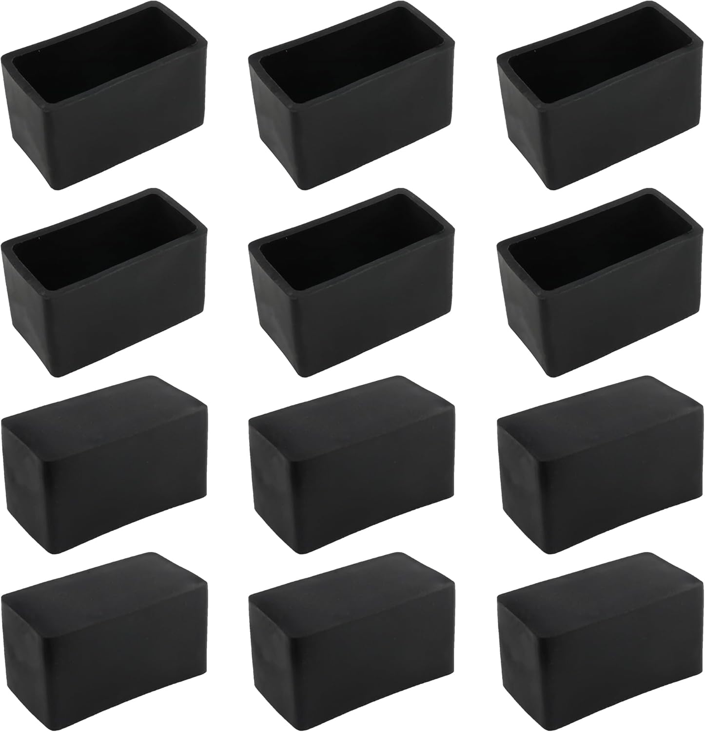 12PCS 3/4" x 1-1/2"Rectangular Rubber Furniture Leg Caps, PVC Chair Leg Tips Caps, Furniture Foot Protectors, Black Rubber Table Foot Cover, Wear-Resistant Table Chair Leg End Cap