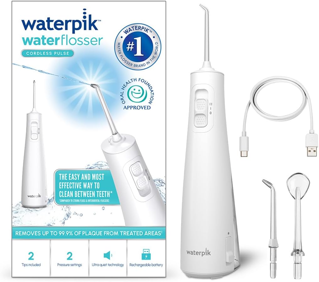 Waterpik Pulse Water Flosser Cordless, Oral Health Foundation Approved, Water Flosser and Plaque Remover for Teeth, 2 x Water Floss Pressure Settings, 45 Seconds of Flossing, 2 x Tips Included