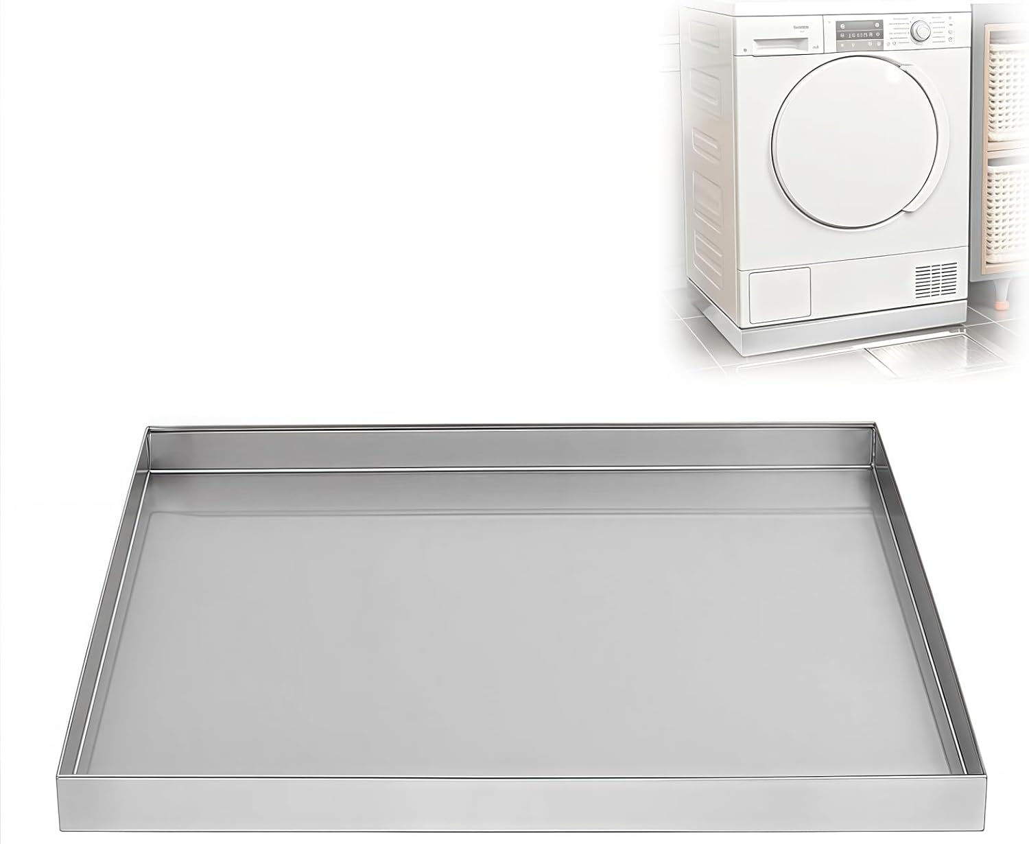 WUDLEP Washing Machine Pan, 68x63.5x6.3cm Stainless Steel Washing Machine Drain Pan, Heavy Duty Compact Washer Drip Tray for Washing, Dryers, Dishwashers, Refrigerators