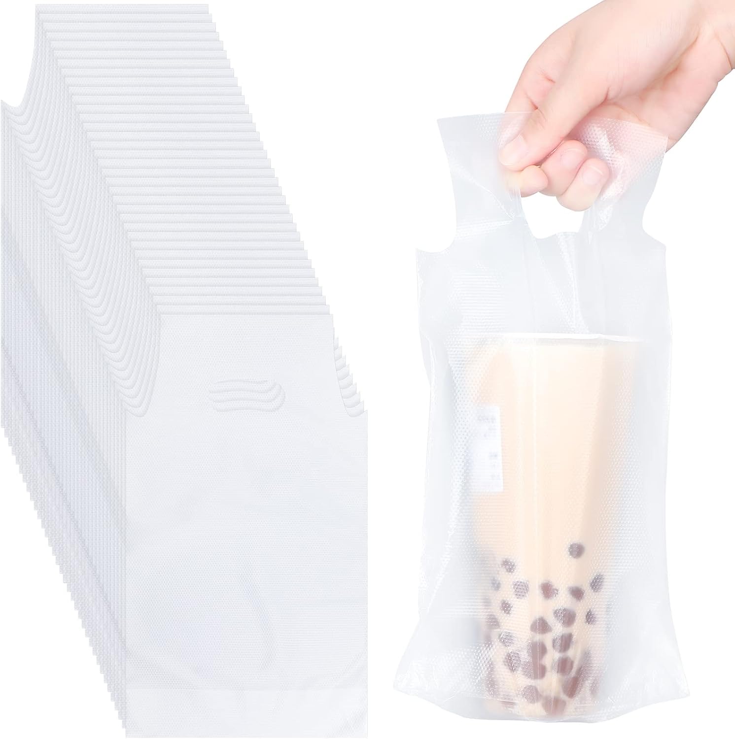 1000 PCS Drink Carrier for Delivery, Plastic Bag with Handle Single Cup Bag Holder Carrier Portable Coffee Container for Coffee Beverage Juice, 6 x 11 Inch