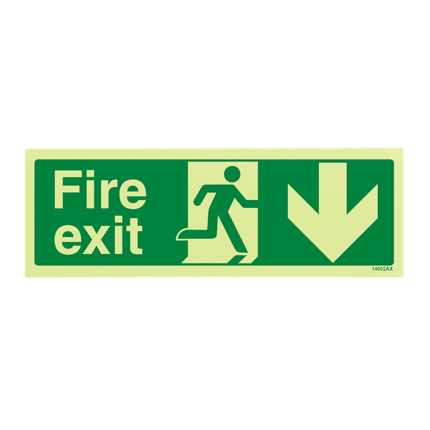 V Safety 14002AX-GS Glow In The Dark Fire Exit Arrow Down Sign - 300mm x 100mm - Self Adhesive Vinyl