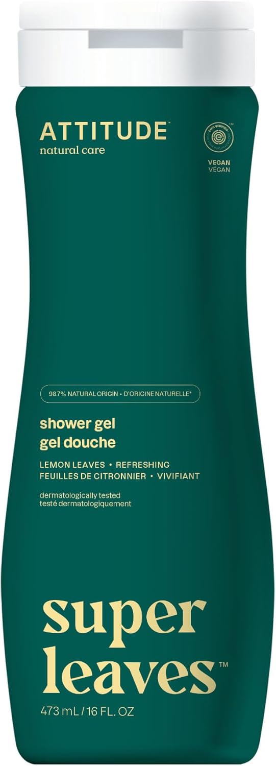 ATTITUDE Body Wash, EWG Verified Shower Gel, Dermatologically Tested, Plant and Mineral-Based, Vegan Personal Care Products, Lemon Leaves, 473 mL