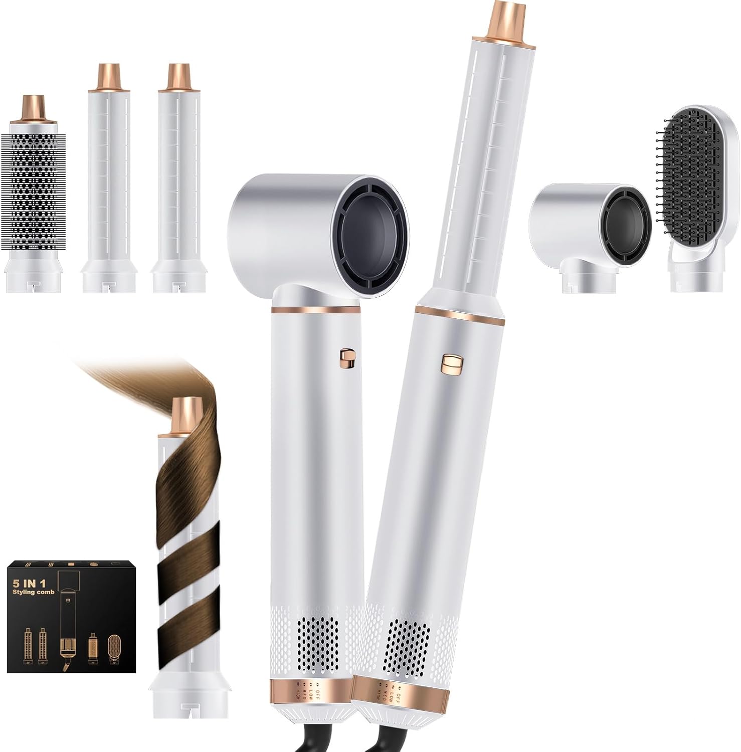 5 in 1 Air Styler, Magic Styler, 1000W Hair Styler with Auto Curling Wands, Multi-use Ionic Hair Blow Dryer Brush Set for All Hair Type/Length,110,000 RPM, Dry, Curl, Straighten Women Gifts