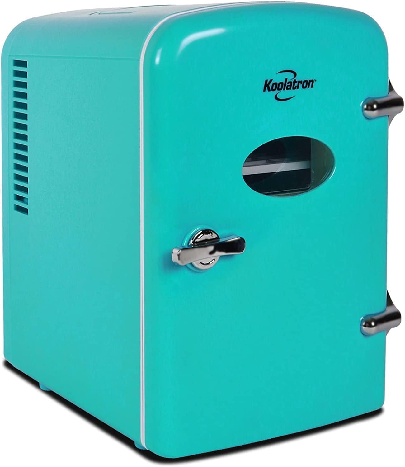 Koolatron Mini Fridge - Refrigerator for Bedroom Office, Portable Table Top Beverage Cooler, 12V 110V Refrigerador For Drinks, Soda, Wine, Use In Car, Dorm, Outdoor, Patio, 6 Can