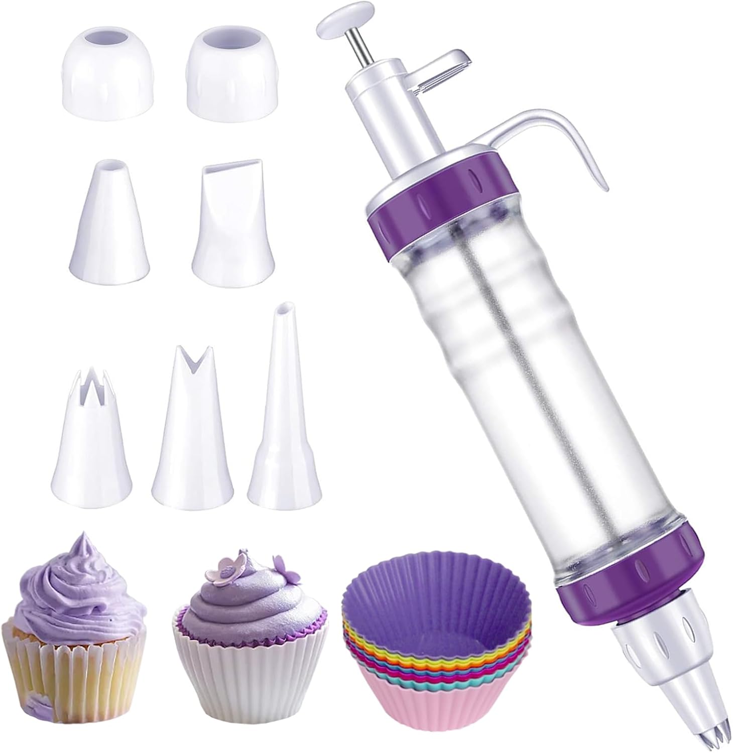 JAYVAR Dessert Decorating Syringe Set, Icing Dispenser Tool, Dessert Decorator Pro with 7 Icing Nozzles for Pushes Icing to Decorate Baked, Cake Decorating Gun for Frosting Cream to Make Cupcakes