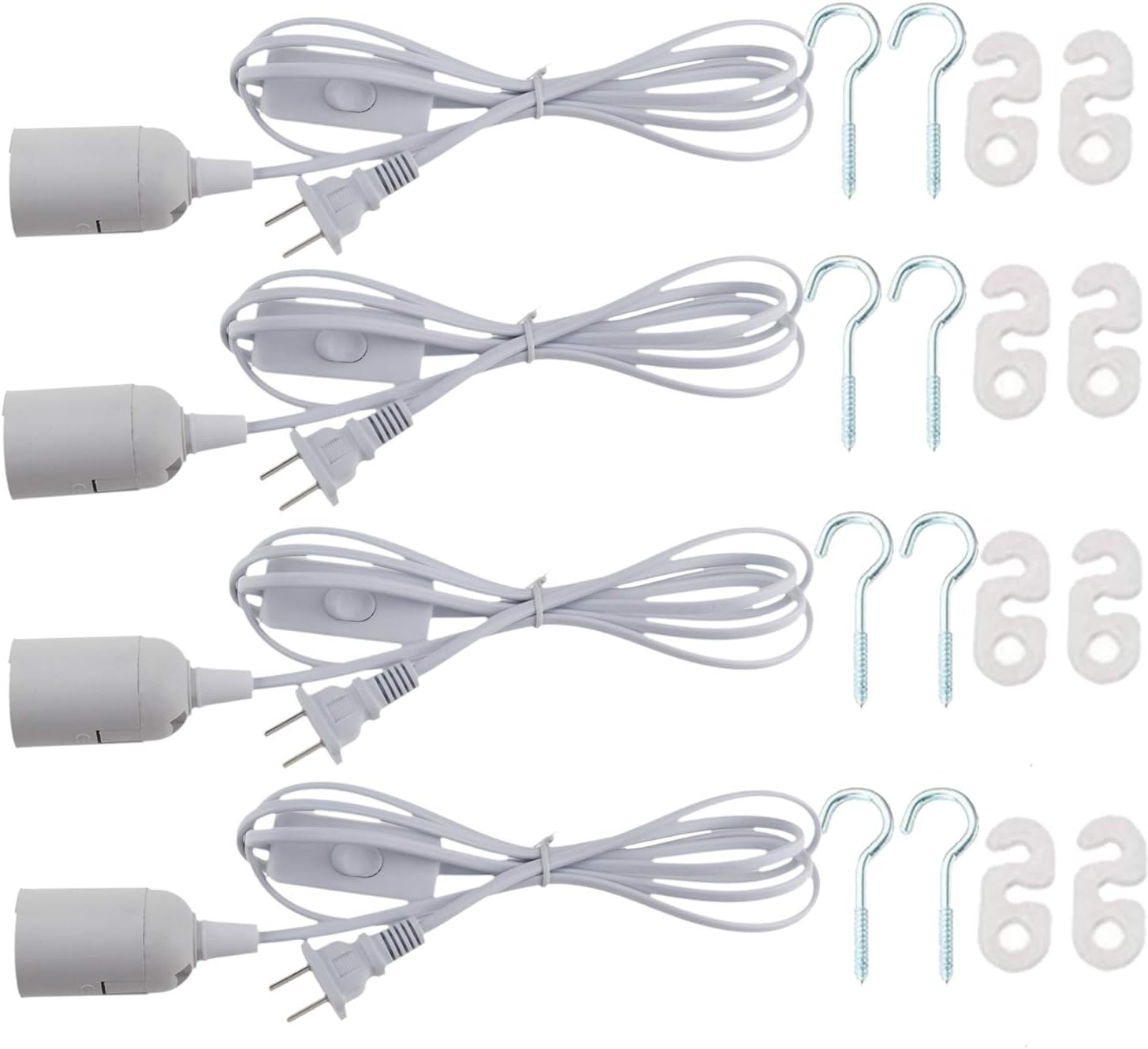 Rextin 4 pcs E26/E27 LED Light socket 5.9FT extension cord with On/Off switch and US AC Power Plug Bulb Socket for Pendant Lighting Bulb Lamp in Kitchen Bedroom Restaurant (4 Packs)