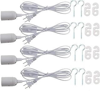 Rextin 4 pcs E26/E27 LED Light socket 5.9FT extension cord with On/Off switch and US AC Power Plug Bulb Socket for Pendant Lighting Bulb Lamp in Kitchen Bedroom Restaurant (4 Packs)