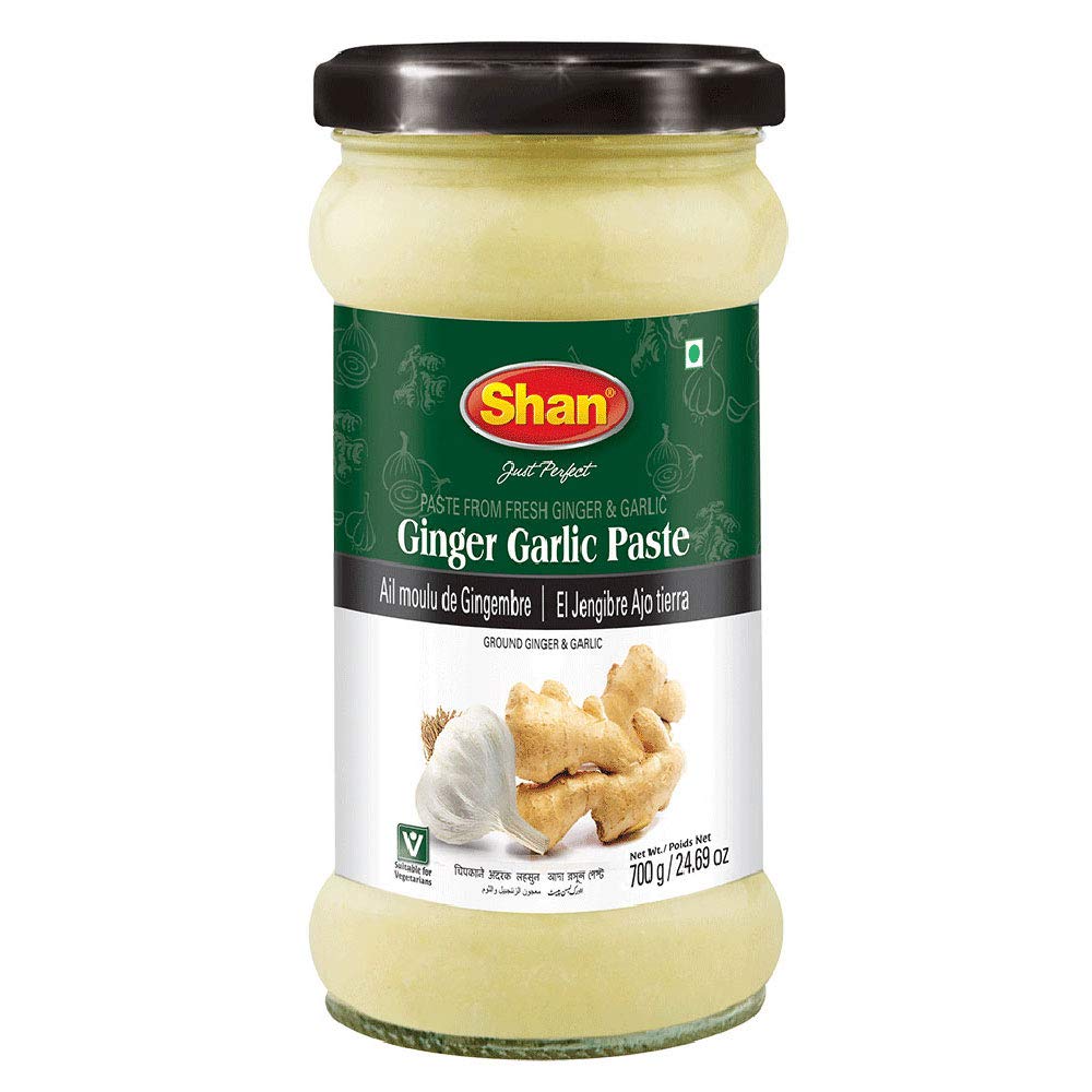 Shan - Ginger Garlic Paste, 24.69 oz (700g) - Authentic Taste from Fresh Ginger and Garlic in an Airtight Glass Jar - Vegan