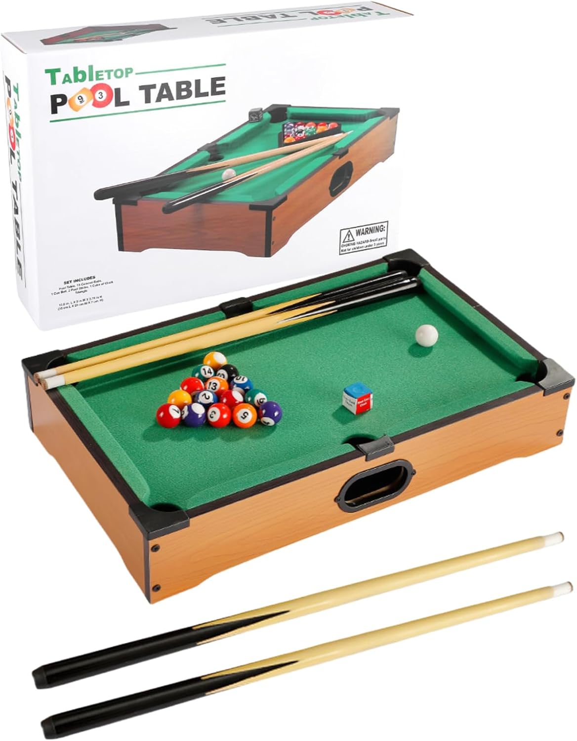 Mini Pool Table Top,Mini Table Pool Game for Kids & Adults,Mini Snooker Table with 16 Balls, 2 Cues, Chalk and Triangle,Family Games, Camping Parties,Gift for Boys and Girls