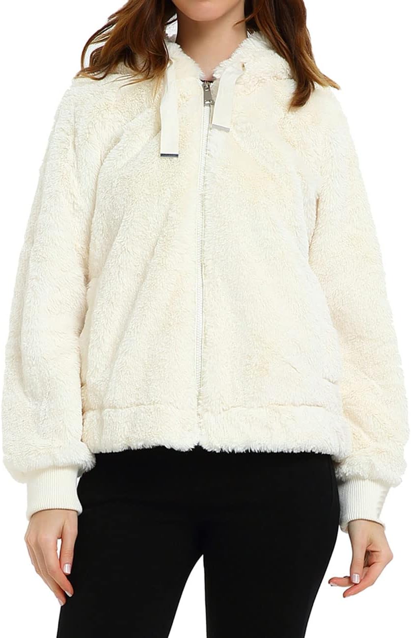 Bellivera Women's Faux Fur Coat Shearling Fluffy Fuzzy Shaggy Hood Sherpa-Lined Fleece Jacket