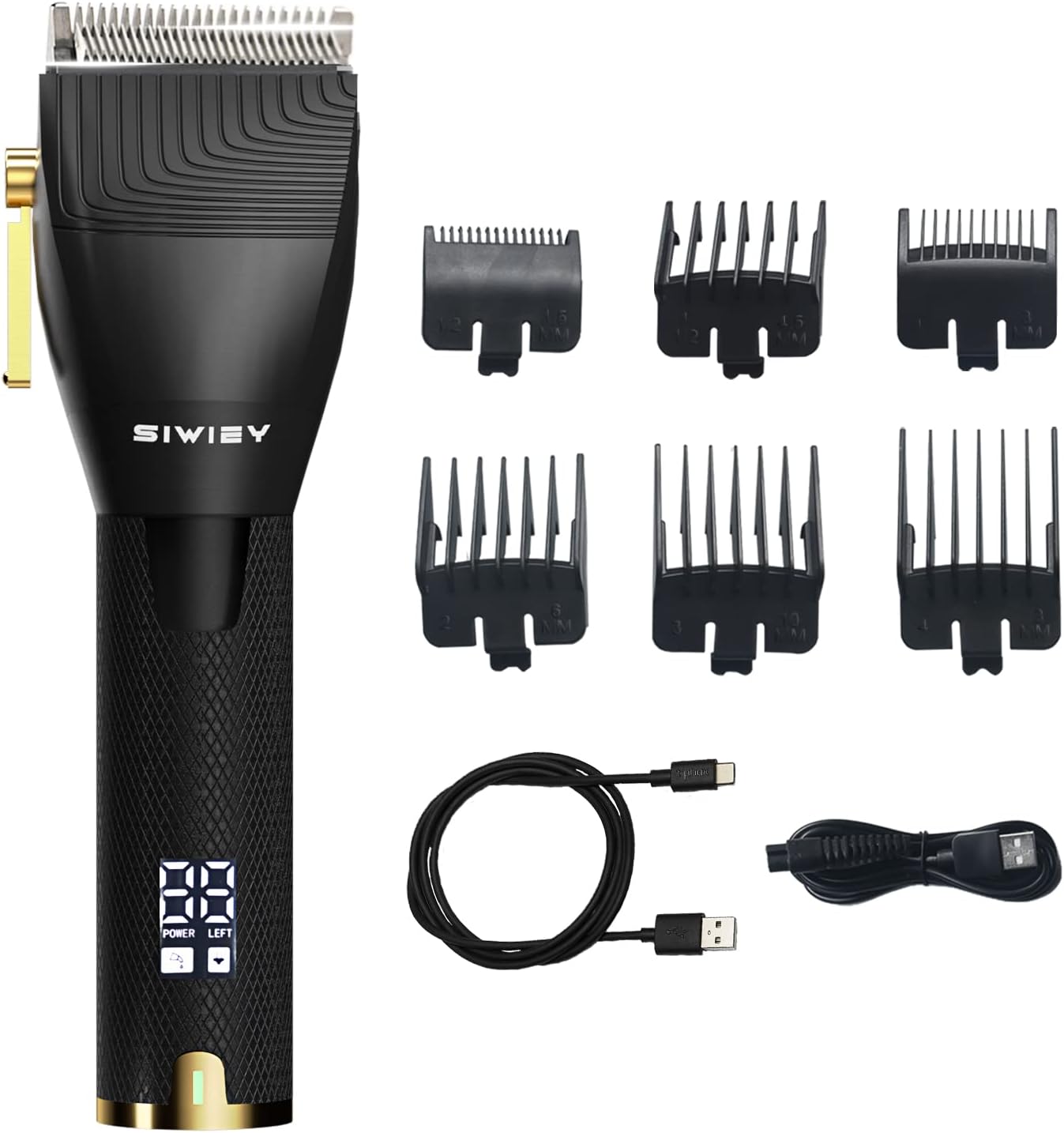 Hair Clippers for Men, Beard Trimmer, Professional Barber Clippers with LCD Display, 6 Guide Combs, Dual Port Charging Clippers for Men Rechargeable Clippers for Hair Cutting