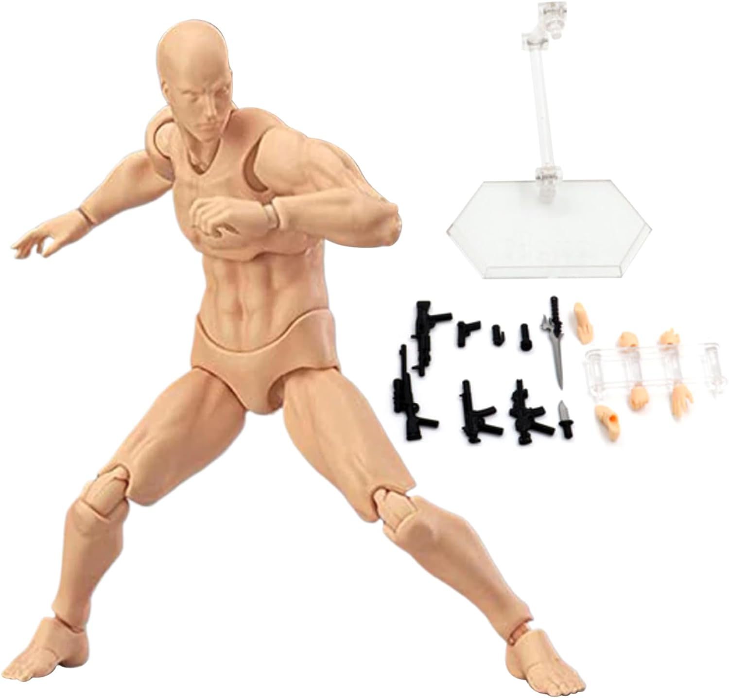 Manikin Action Figure Model, 15cm Blank Human Body Action Figures with Stand Support ＆ Accessories, Artists Drawing Mannequin for Sketching, Painting (Male)