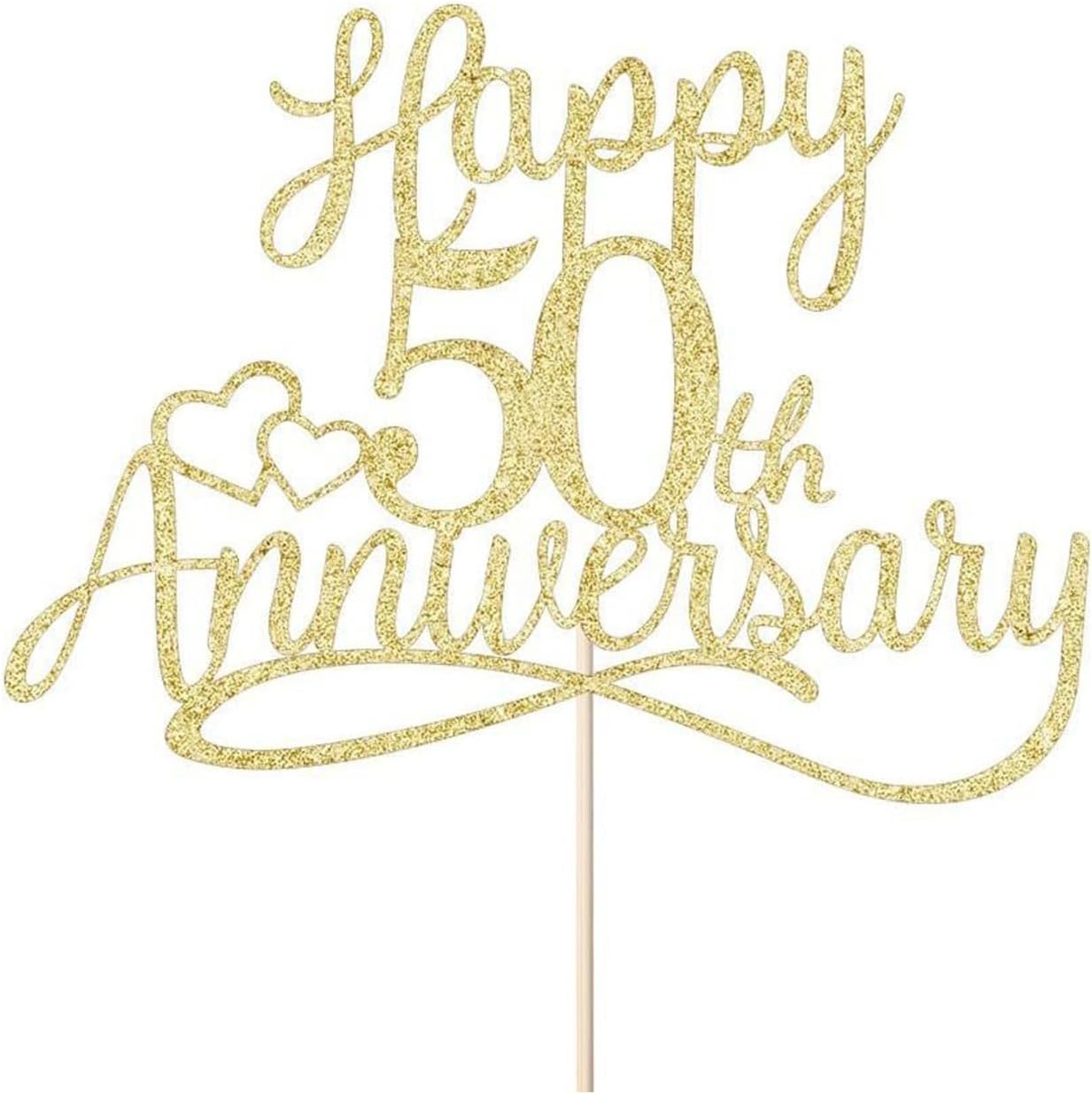 Happy Anniversary Cake Topper,Golden 50th Aniversary Birthday Glitter Toppers Decorations,Icing Decor for Wedding Retirement Party Supplies Cakes Cupcake Baking and Cooking Pantry Staples Decoration