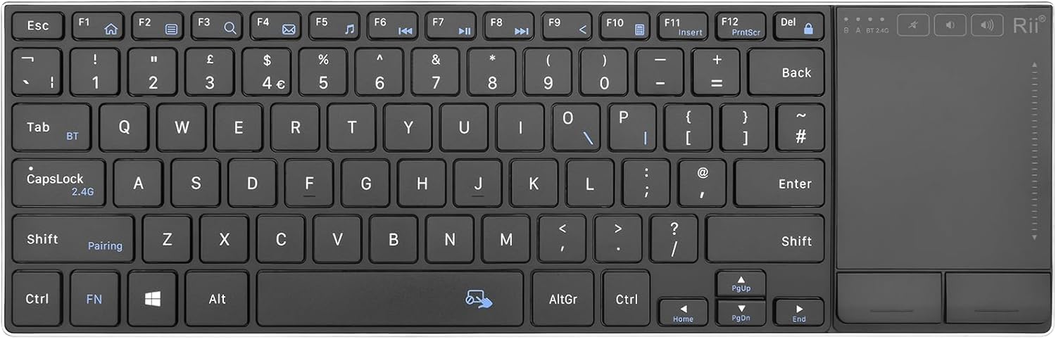 Rii Wireless Keyboard with Trackpad,Dual Mode Bluetooth &Wireless Keyboard with Touchpad,Metal Board for PC,Laptop, Tablet,Windows,Androids (BT+2.4G)
