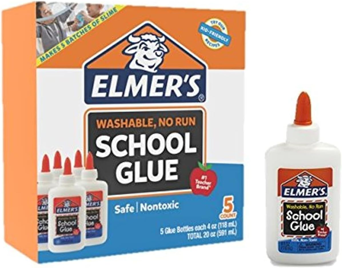 Elmer's Liquid School Glue, White, Washable, 4 Ounces - Great for Making Slime ( 5-Count )
