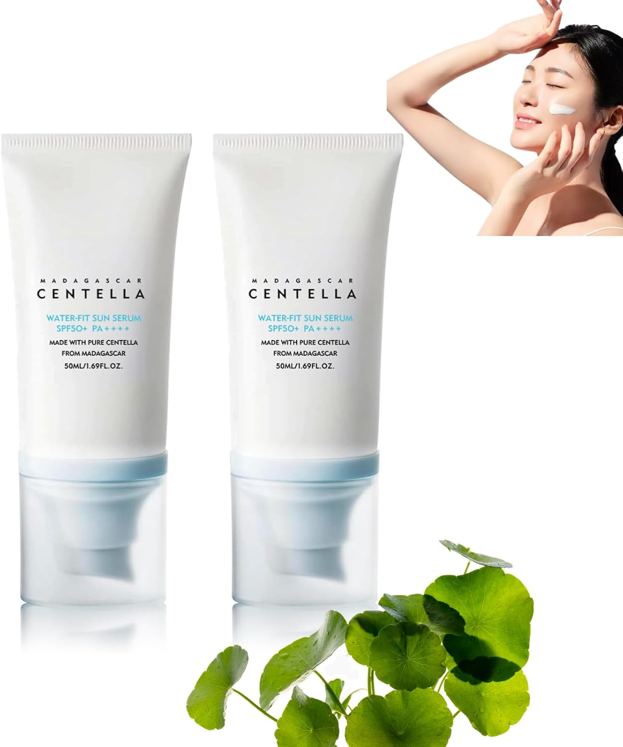 2PCS Madagascar Centella Sunscreen SPF 50 PA++++,Korean face moisturizer&Sunscreen,Centella Serum Suncream, Centella Moisturiser for Face,Broad Spectrum UV Protection,Water-fit Sun Serum,Not Sticky.