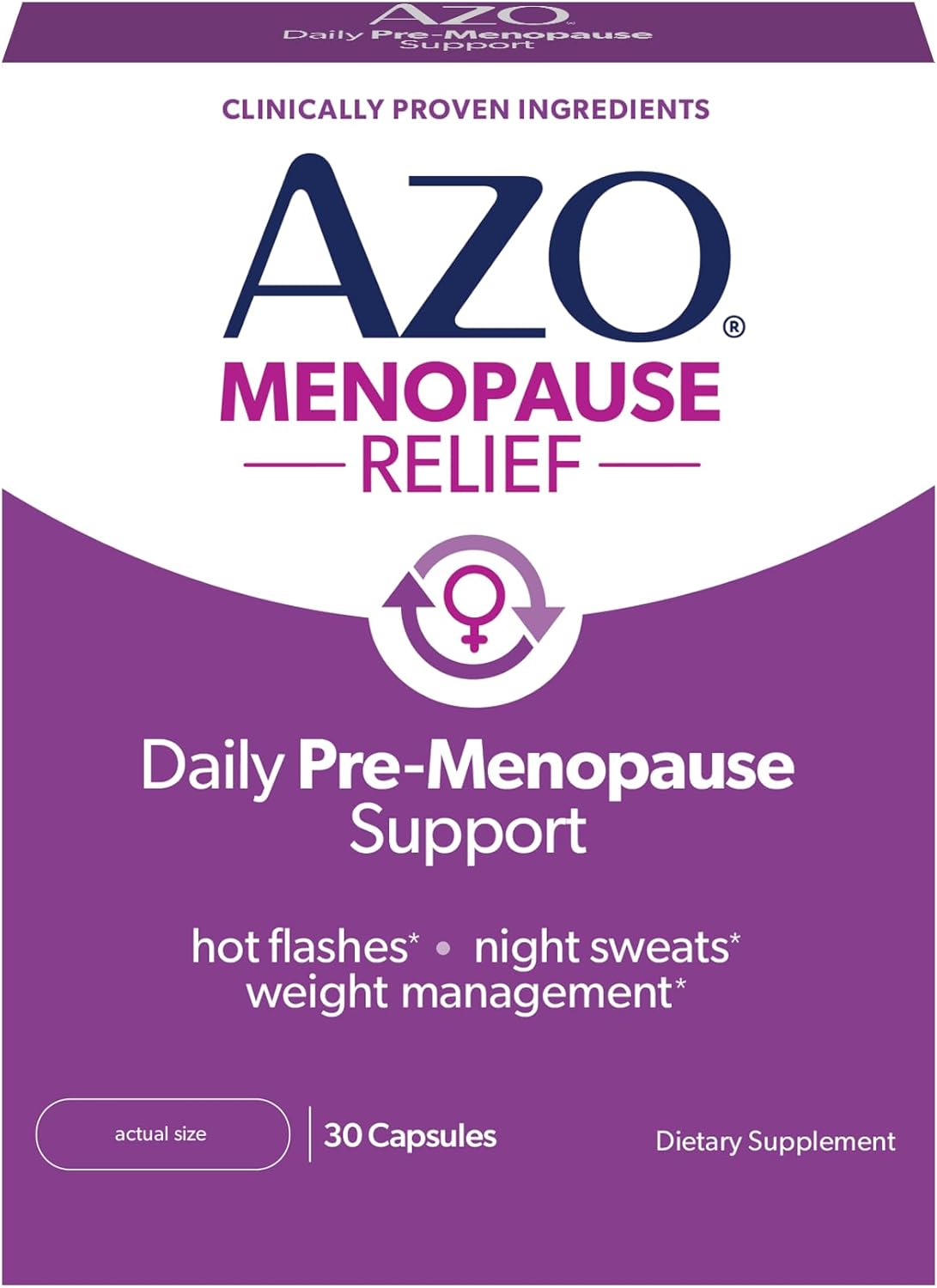 AZO® Daily Pre-Menopause Relief Perimenopause Supplements for Women, Hot Flash, Night Sweat and Healthy Weight Management Support* - 30 Count