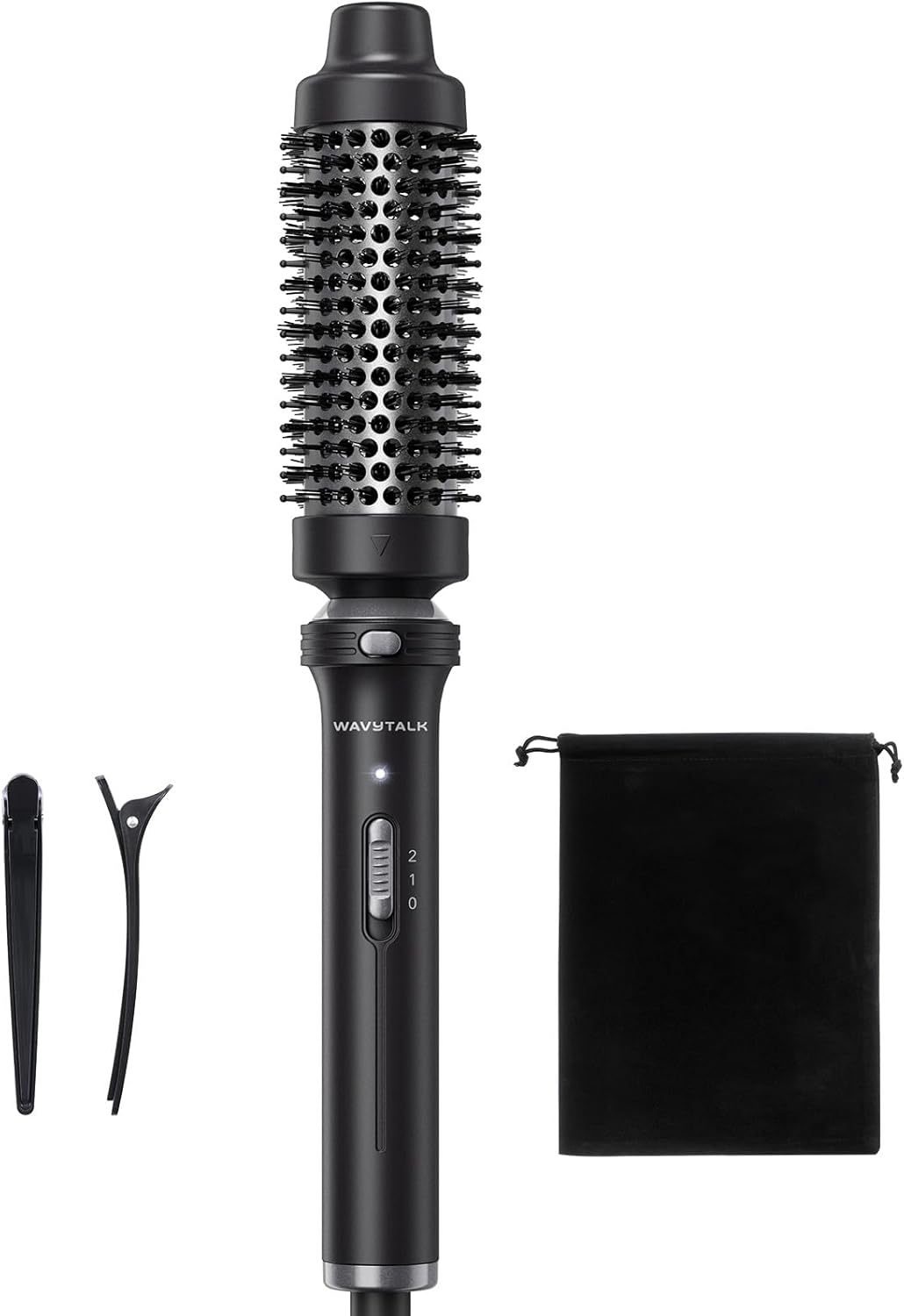 Wavytalk Thermal Brush, 1 1/2 inch Heated Round Brush with Detachable Head, Velvet Pouch and Dual Voltage for Travel, Easy to Create Blowout Look, Classic Black