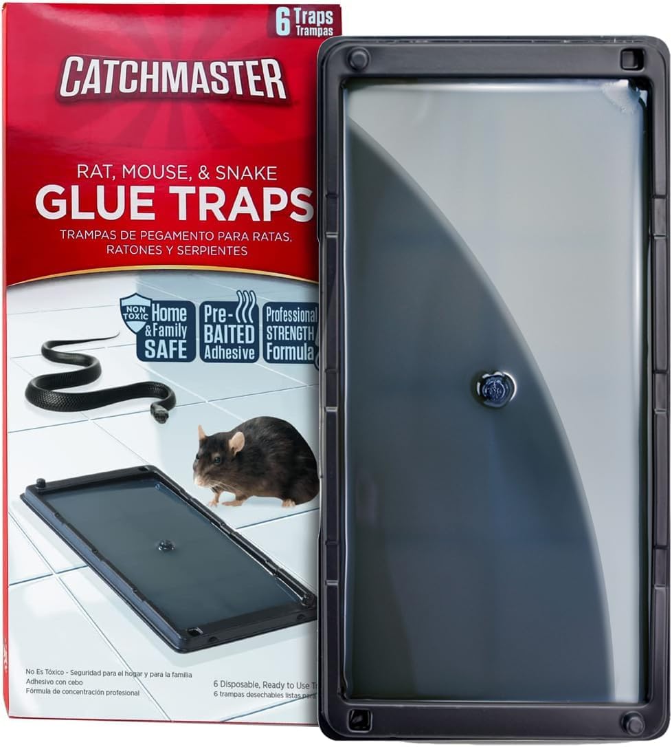 Catchmaster Rat, Snake and Mouse Traps 6Pk, Large Bulk Glue Rat Traps for Home, Adhesive Plastic Tray for Inside House, Snake, Mice, & Spider Catcher, Pet Safe Pest Control