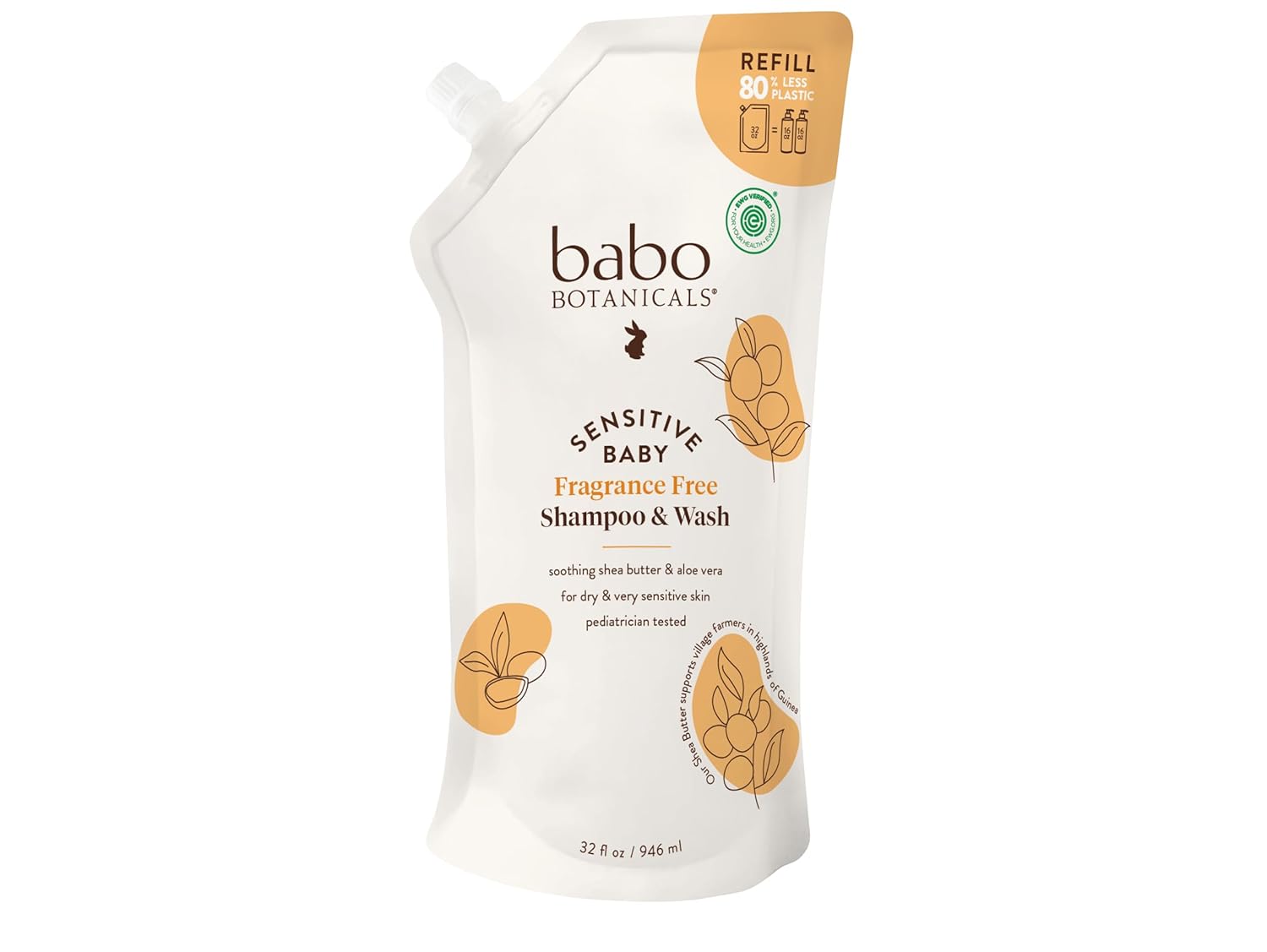Babo Botanicals Sensitive Baby Fragrance-Free 2-in-1 Shampoo & Wash - Shea Butter, Calendula & Aloe Vera - EWG Verified - Cruelty-Free - Vegan - Pediatrician Tested - For Babies & Kids