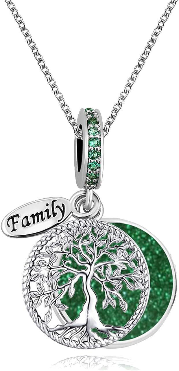 KunBead 18 inch Dainty Family Tree of Life Sparkling Birthday Charm Love Pendant Necklace for Women