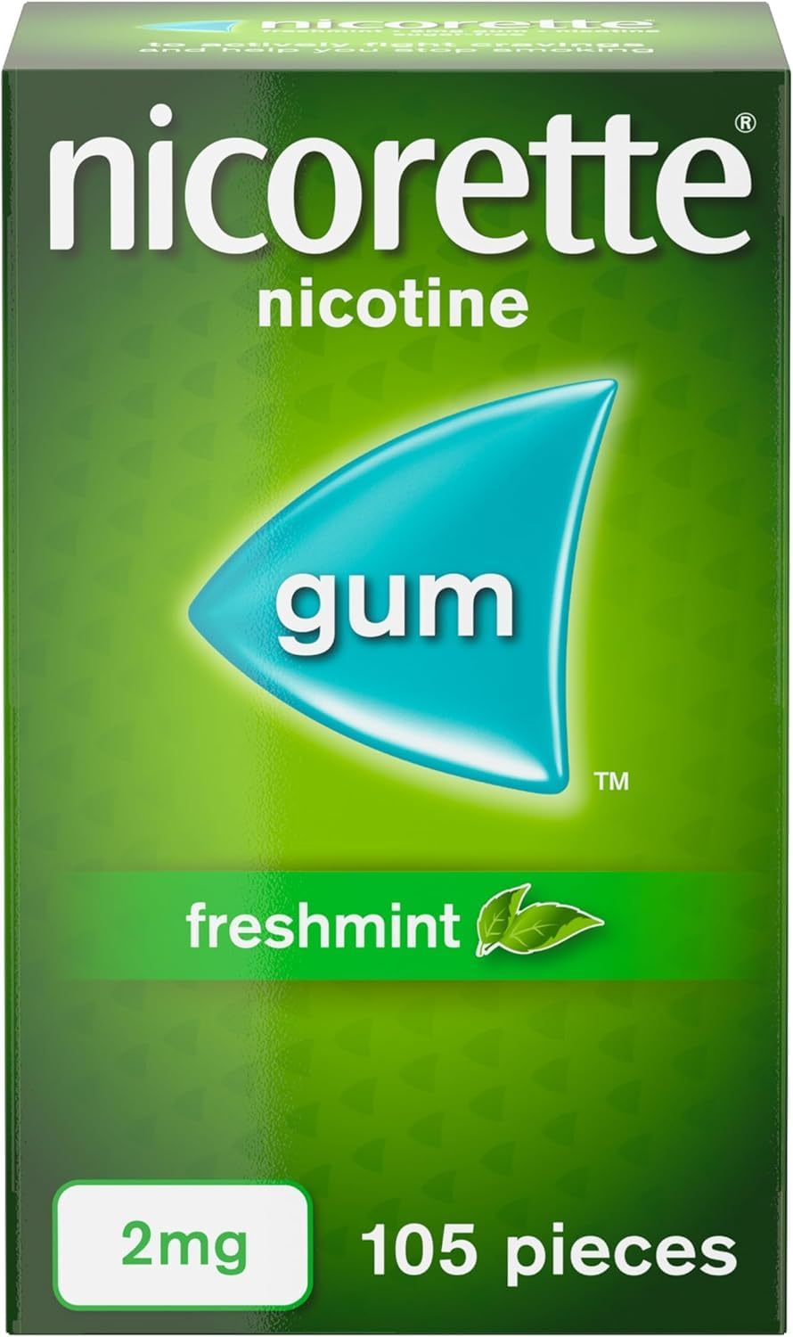 Nicorette Freshmint 2mg Gum (105 Pieces), Discreet Stop Smoking and Stop Vaping Aid to Help you Quit For Good, Tackle Cravings and Withdrawal Symptoms, Freshmint Nicotine Gum (Quit Smoking or Vaping)