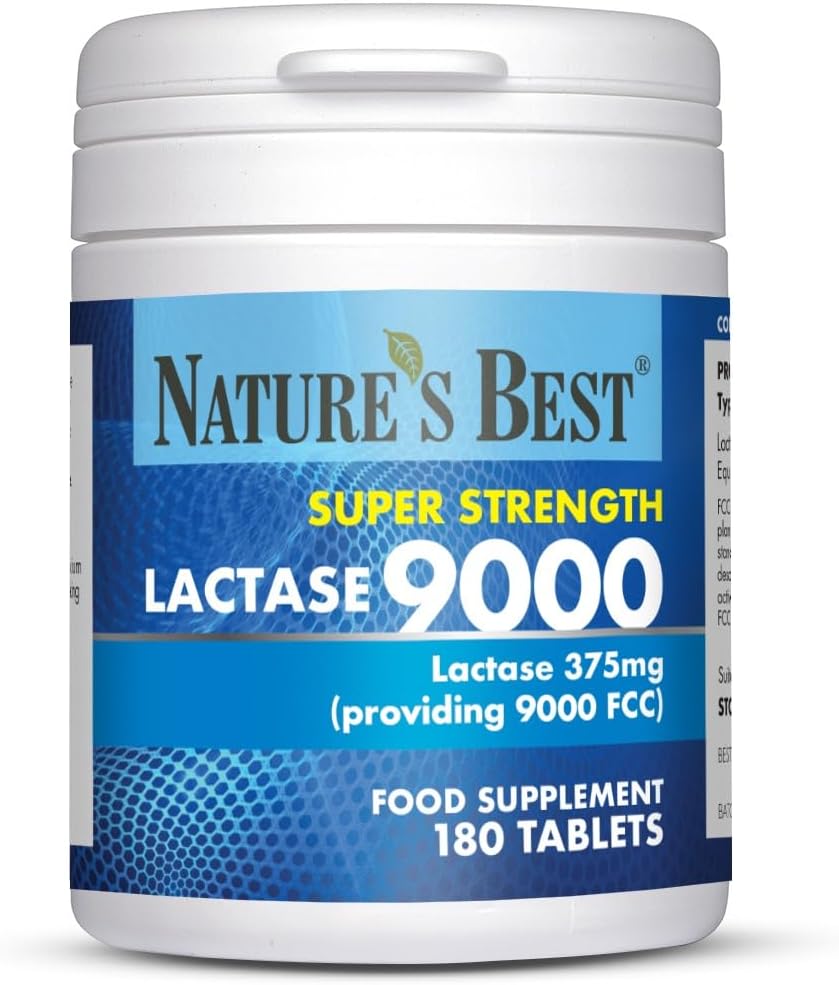 Nature's Best Super Strength Lactase Tablets 9000 FCC Enzyme Units - Digestive Enzyme - UK Made - 180 Tablets (3 Months' Supply)