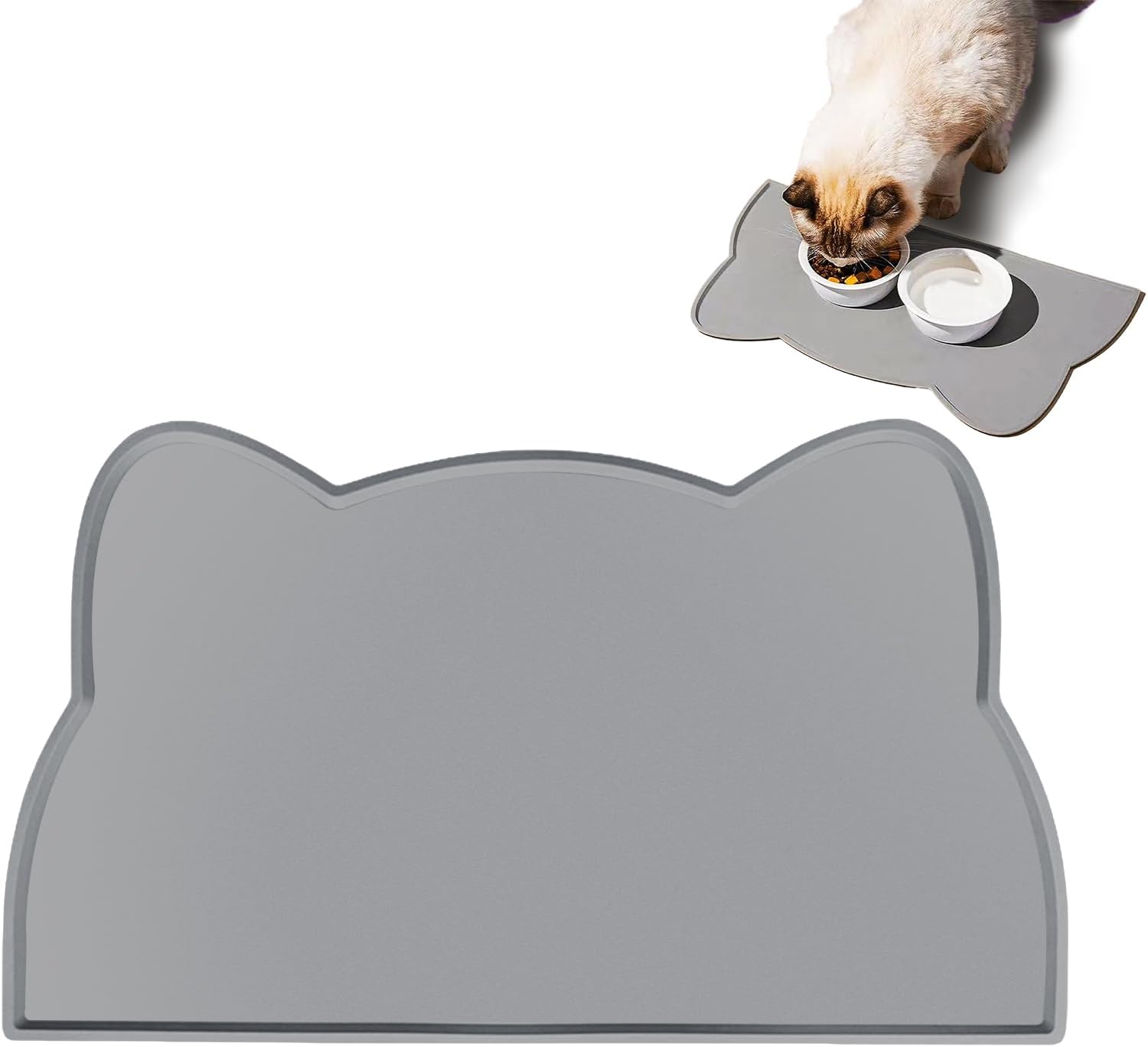 VIRAHYEM Silicone Pet Feeding Mat - Non-Skid Waterproof Cat & Dog Food Mat, 44x25cm Spill-Proof Bowl Placemat for Food & Water, Easy to Clean Durable Feeding Mat for Pets (Grey, 44 * 25cm)