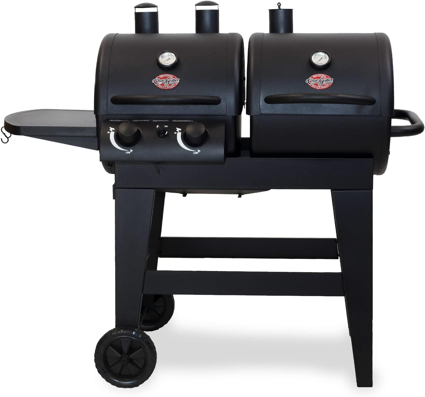 Char-Griller® Dual-Function 2-Burner 24,000 BTU Propane Gas and Charcoal Combination Grill and Smoker with 870 Cooking Square Inches in Black, Model E5030