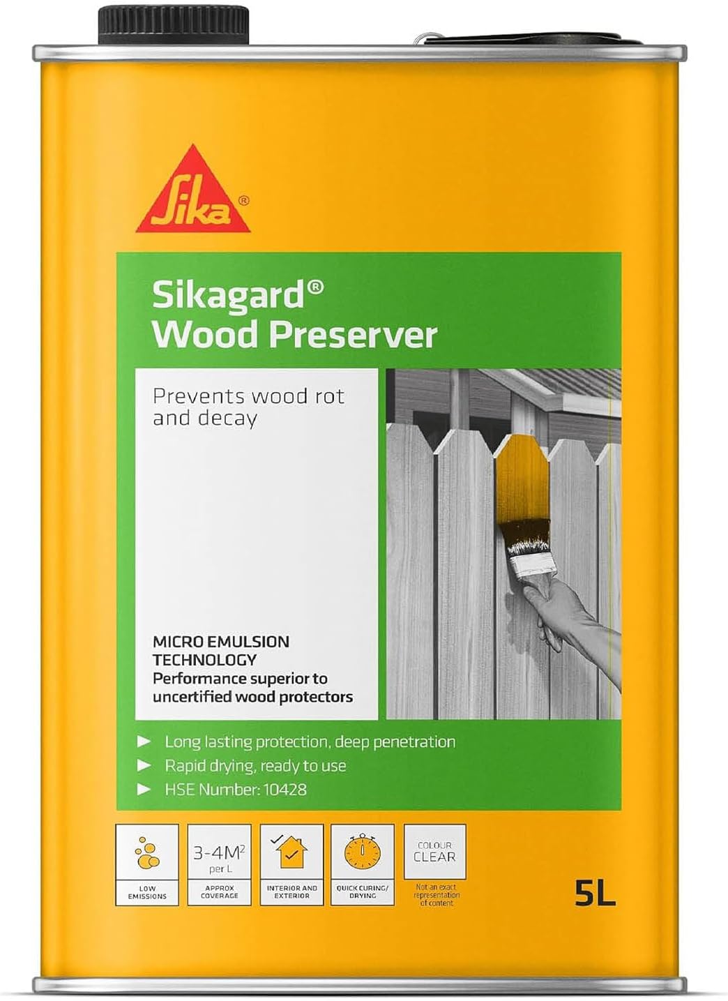 Sika Sikagard Wood Preserver – Prevents Wood Rot and Decay – Fast-Drying – Clear – 5 Litre