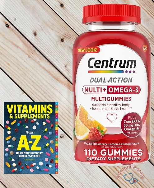 Centrum MultiGummies Multi+ Omega 3 Dual Action, Adult Multivitamin, Multivitamin/Multimineral/Omega 3 Supplement, Mixed Flavors110 Count + Guide Vitamins Free