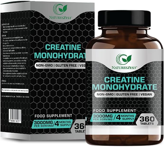 Creatine Monohydrate Tablets 3000mg – 360 Creatine Tabs, Gym Energy Supplement for Men & Women, Non-GMO, Gluten Free, Vegan Tablets - Keto Unflavoured, Tabs for Performance & Muscle Power