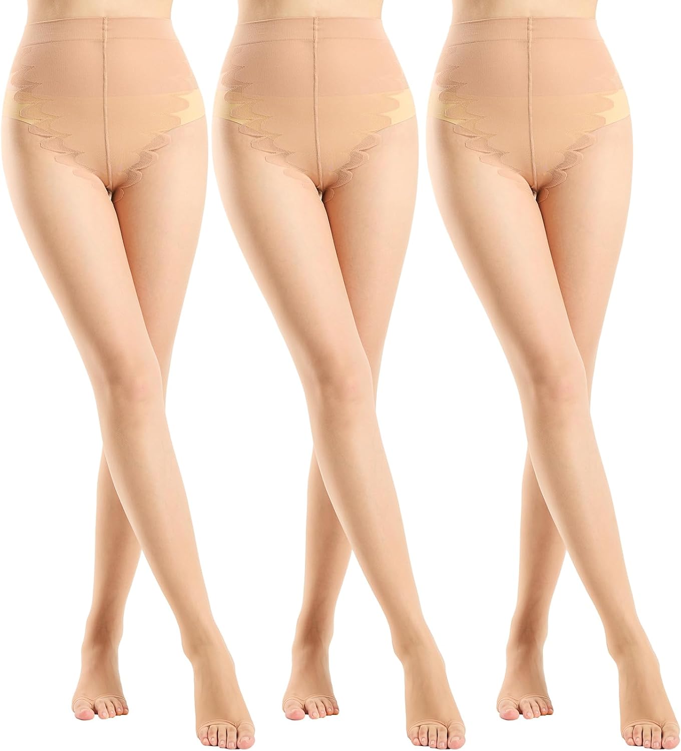 Aaronano 3 Pairs Women's Toeless Tights Ultra Thin Sheer Pantyhose Open Toe Butterfly Crotch 20D