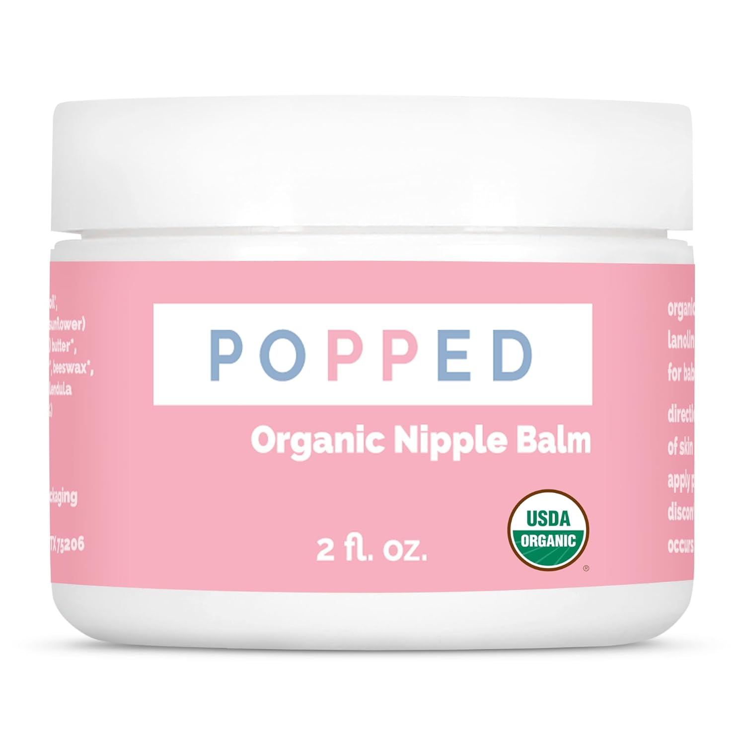 Popped Organic Nipple Butter | Made in the USA | Moisturizing Nipple Cream for Sore, Dry, and Cracked Nipples | Postpartum Essential Balm for Breastfeeding, Nursing (2 fl oz)