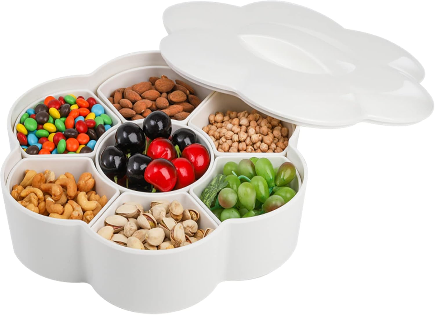 ZOOFOX Divided Serving Dish with Lid, Melamine Appetizer Tray with 7 Removable Compartment, Snacks Bowls for Chips and Dip, Veggies, Candy and Nut