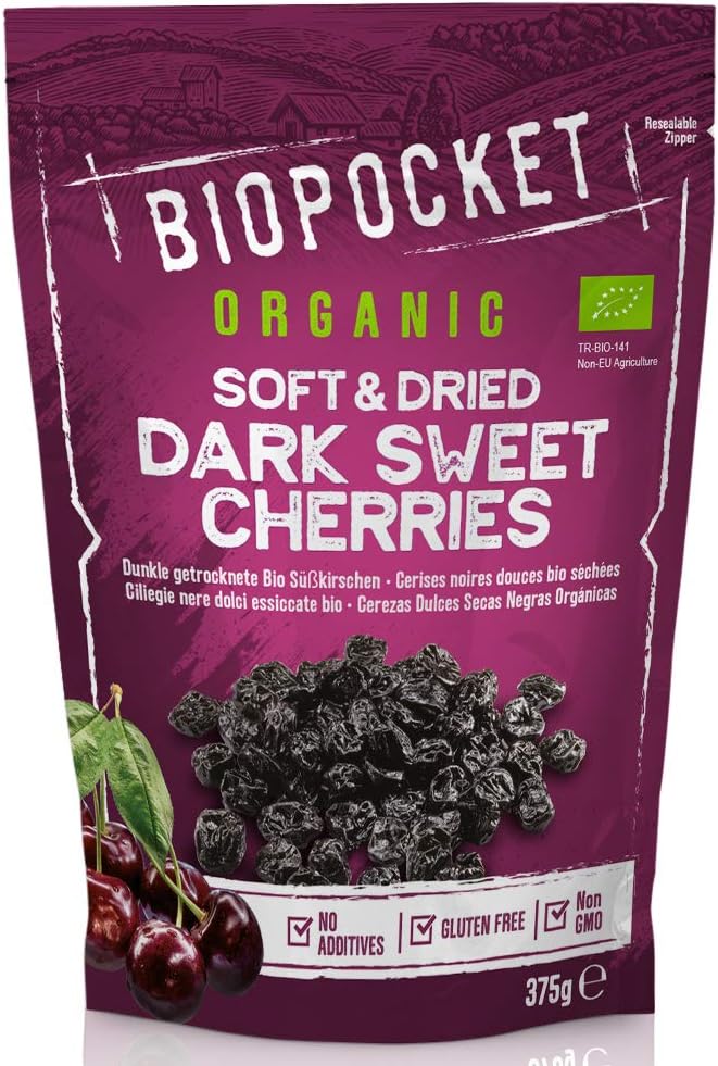 Biopocket Organic Soft & Dried Dark Sweet Cherries, 375 g